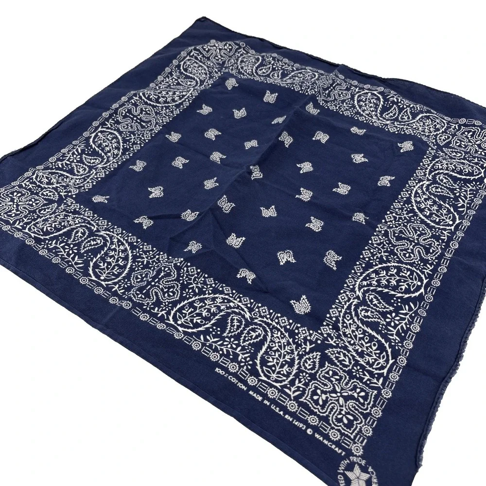 Vintage Wamcraft Navy Blue Bandana 100% Cotton RN 14193 Made in USA